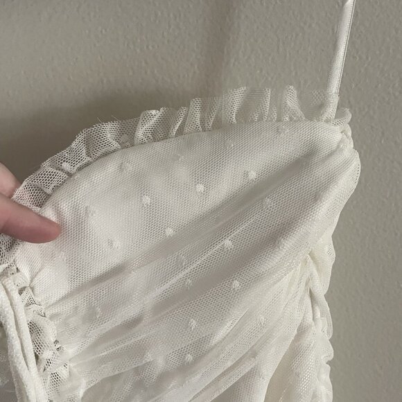 Princess Polly Women 2 White Mesh Polka Dot Ruched Lace Up Ayesha Mini Dress - Picture 8 of 12